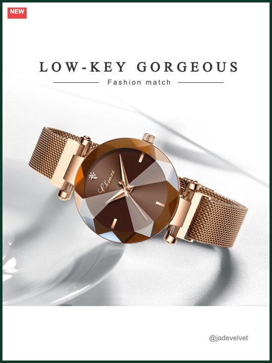 Women\'s Rose Gold Stainless Steel Magnetic Mesh Band Quartz Watch Water